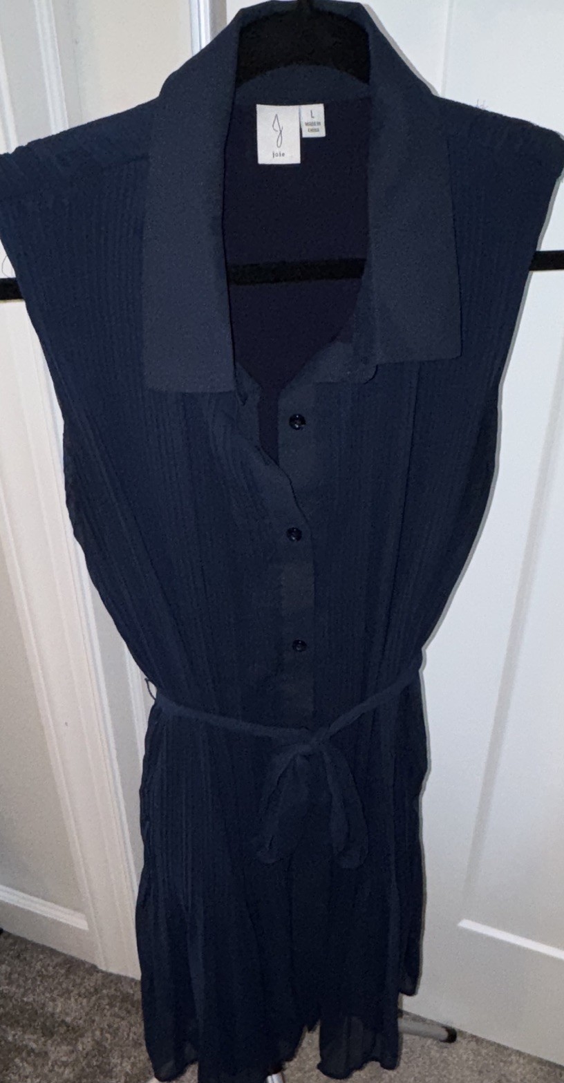 Joie Solid Blue Sleeveless Collared Button-Front Belted Jumpsuit One-Piece L