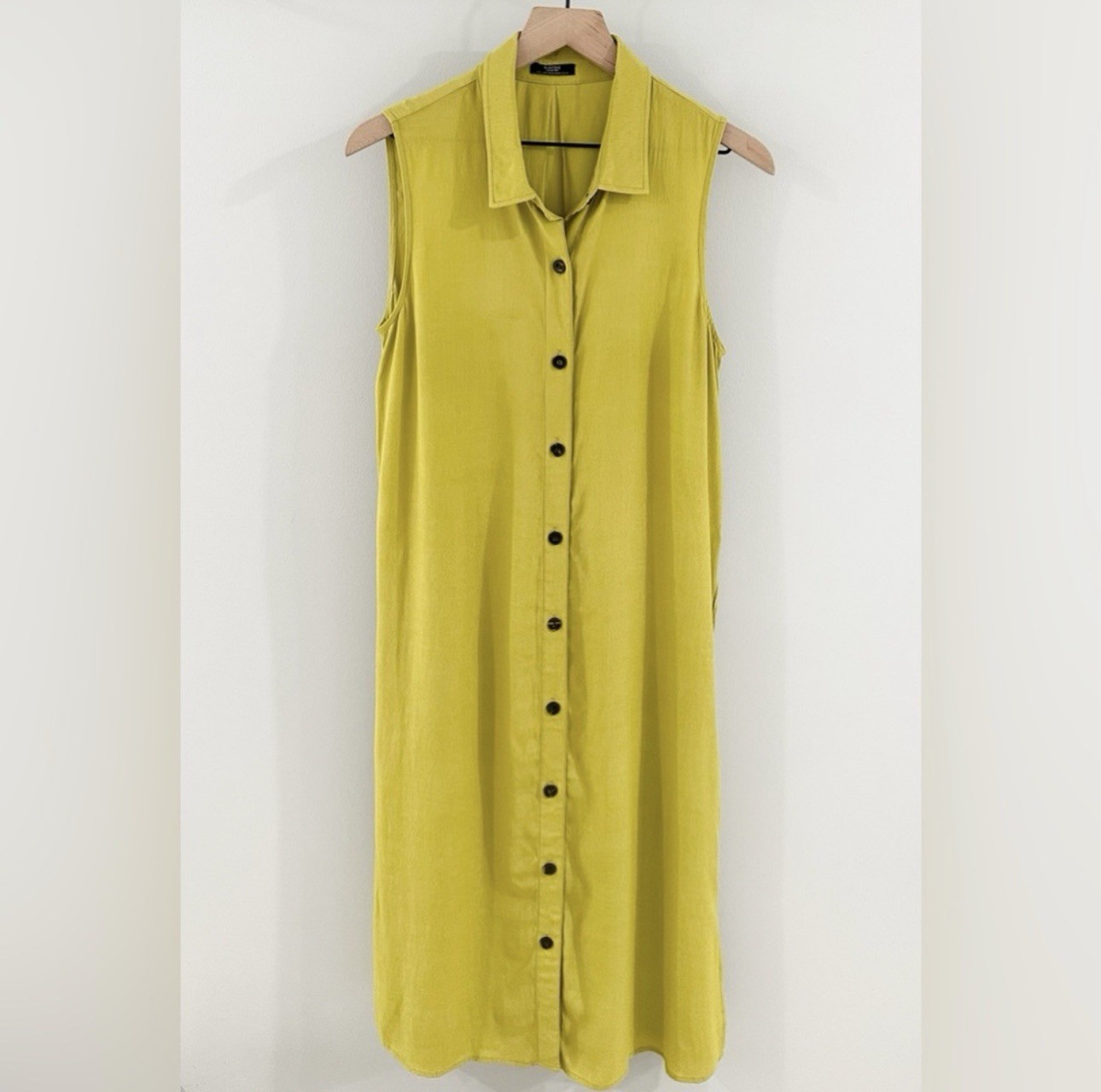 Parfois Sleeveless Side Slit Button Front Maxi Dress Yellow Size Medium