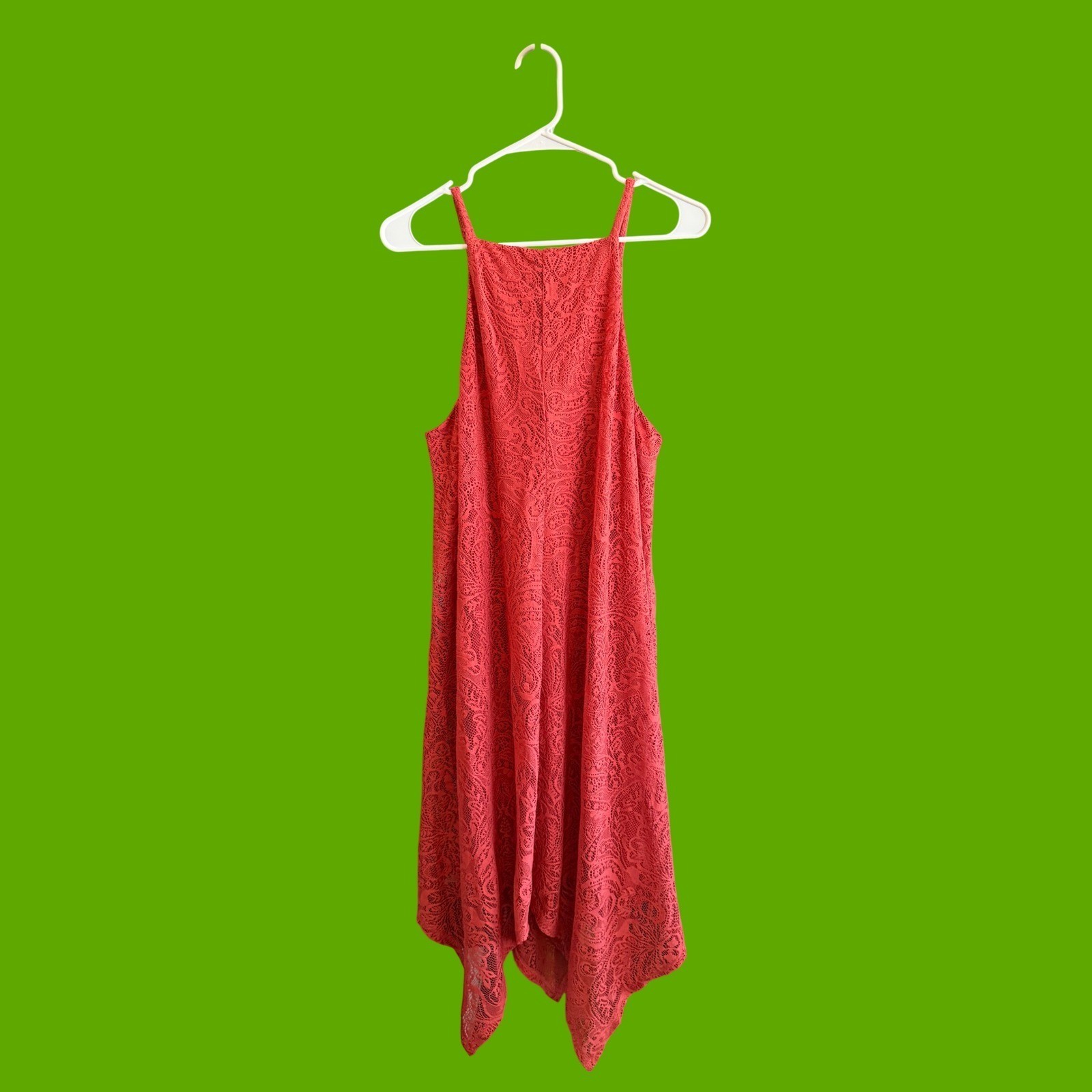 Luxology Rust Red Paisley Lace Handkerchief Hem Sleeveless Dress Womens Size 16