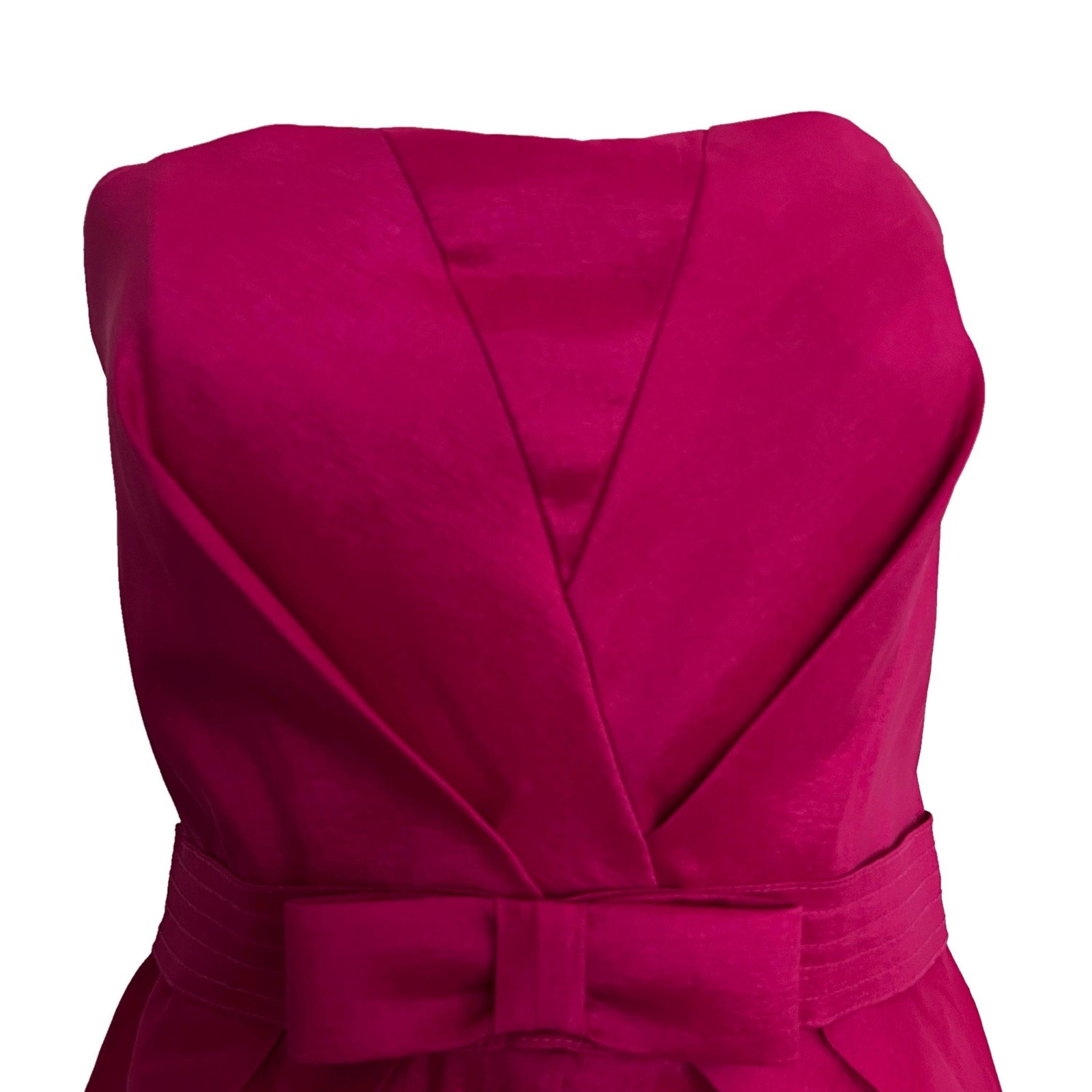 Hot Pink Strapless Mini Dress • by Cache • Belt with Bow • Pleated Wrap Top