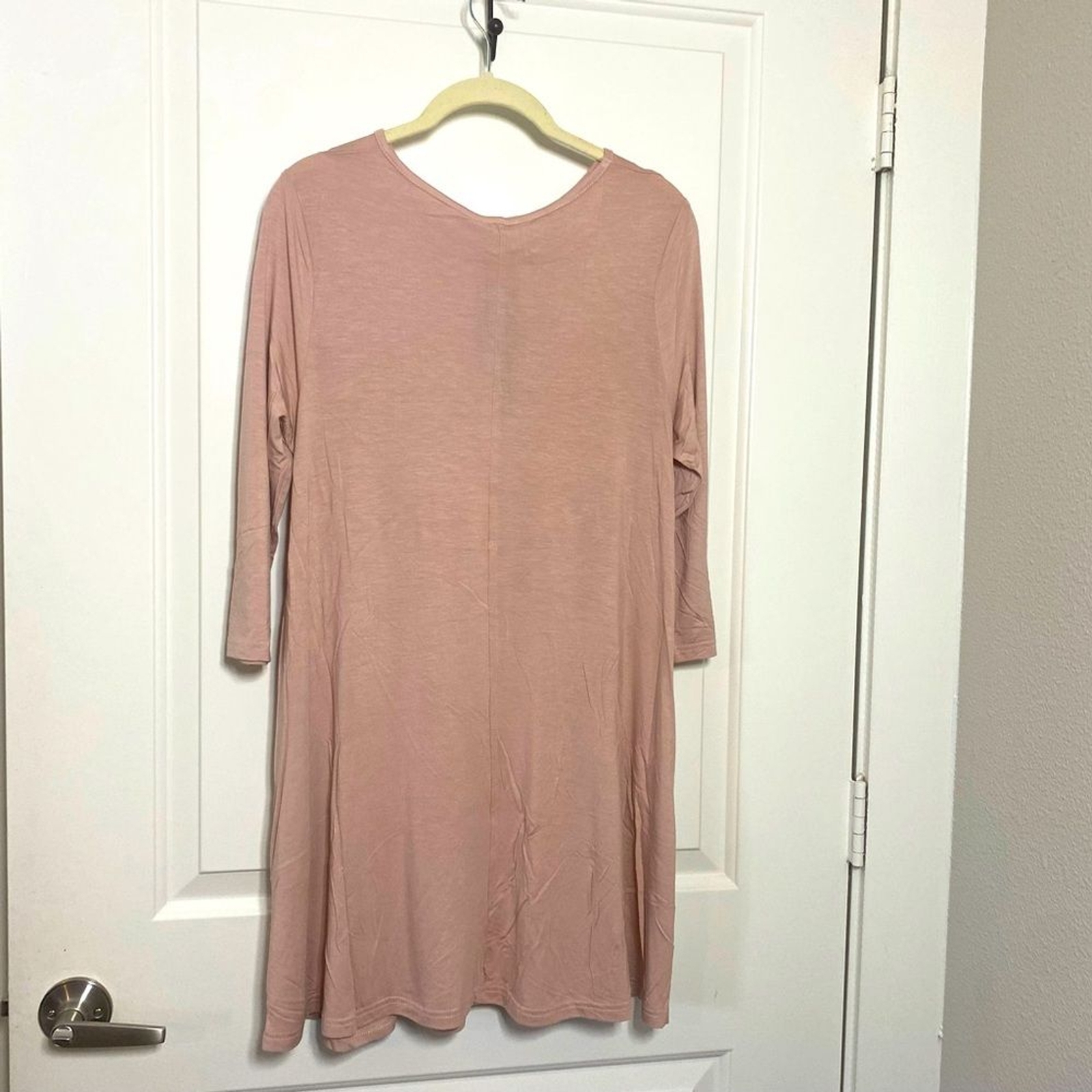 YELETE Large Elbow Sleeve Jersey Stretch Knit Pockets Trapeze Tunic Mini Dress