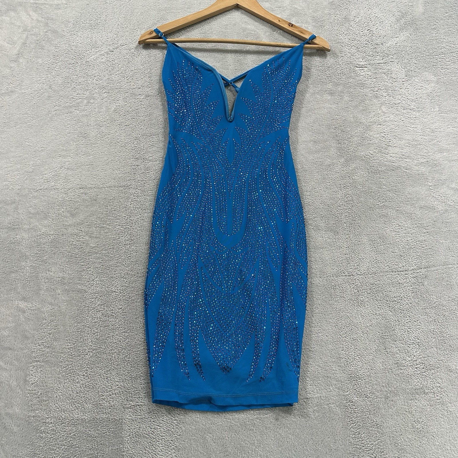 NWT Symphony Dress Women’s Small Mini Blue Glitter Shiny Tight Party