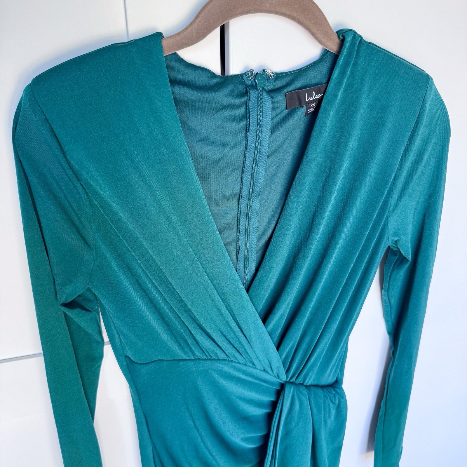 Lulus Green Ruched Long Sleeve Bodycon Dress Womens XS, Formal, Holiday. $59