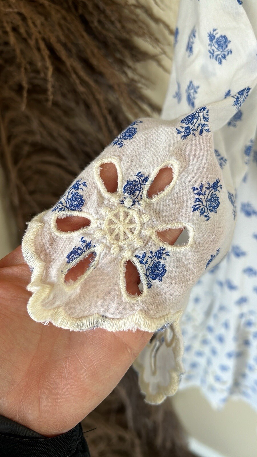 Meadow Rue White & Blue Floral Eyelet Mini Dress