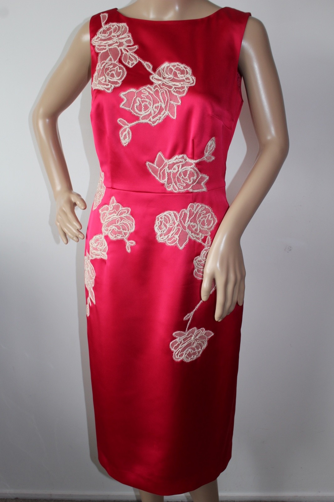 Coast Deep Pink Satin Dress Embroidered Lace Appliqué Occasion Party Evening 10