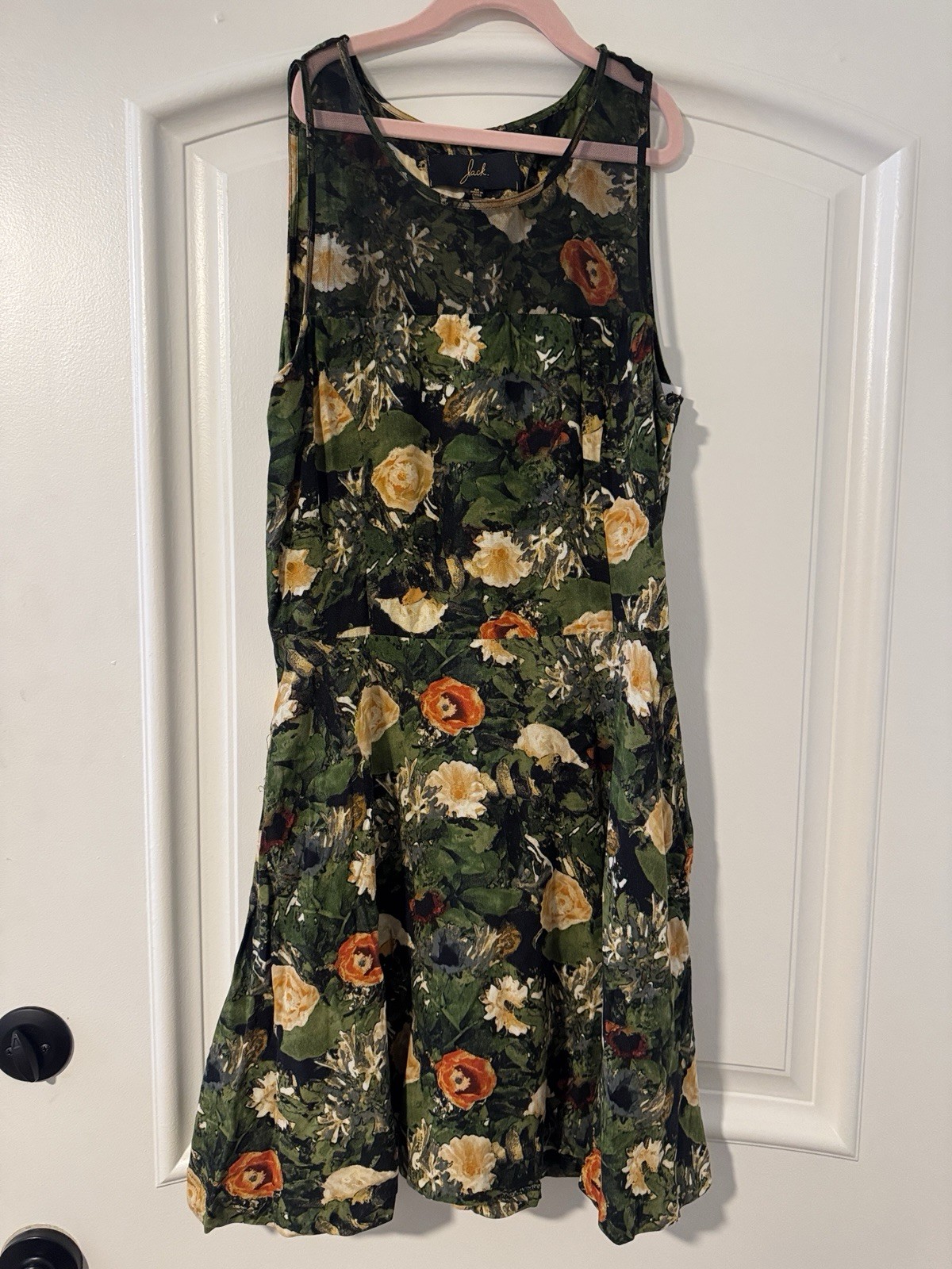 Jack. Floral Fit & Flare Dress with Sheer Mesh Back & Pockets – Size M/ Fits S/M