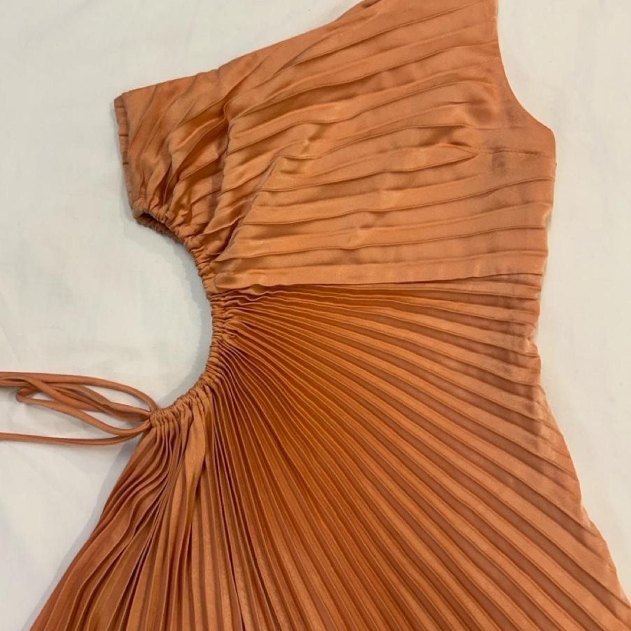 Shareen Collections One Shoulder Pleated Maxi Dress Peach Apricot Cut Out Formal