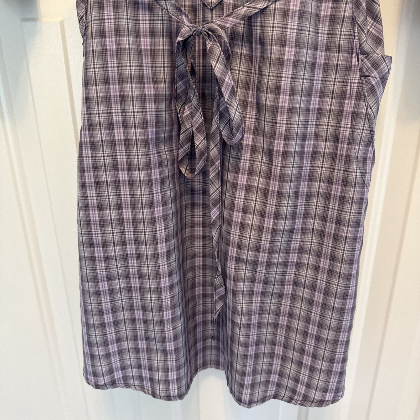 Duluth Purple Plaid Button-Down Shirt Dress Tie Pockets Size M polyester nylon