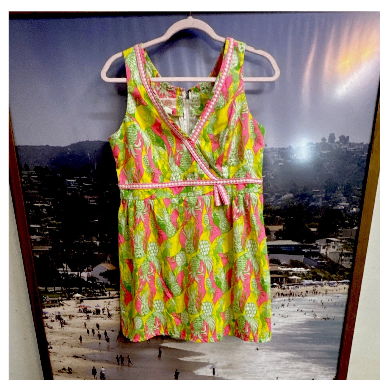 Lilly Pulitzer 1960s Pineapple Print Pink Yellow A-Line Sleeveless Dress Size 12