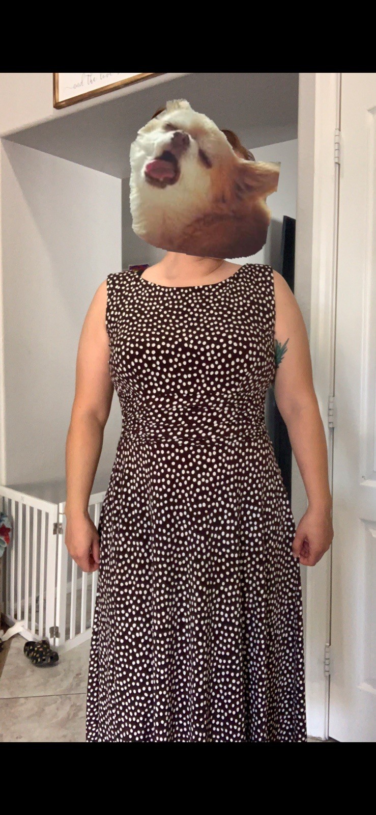 Perceptions Fit and Flare Sleeveless Dress Womens size 12 Brown Polka Dot 90s