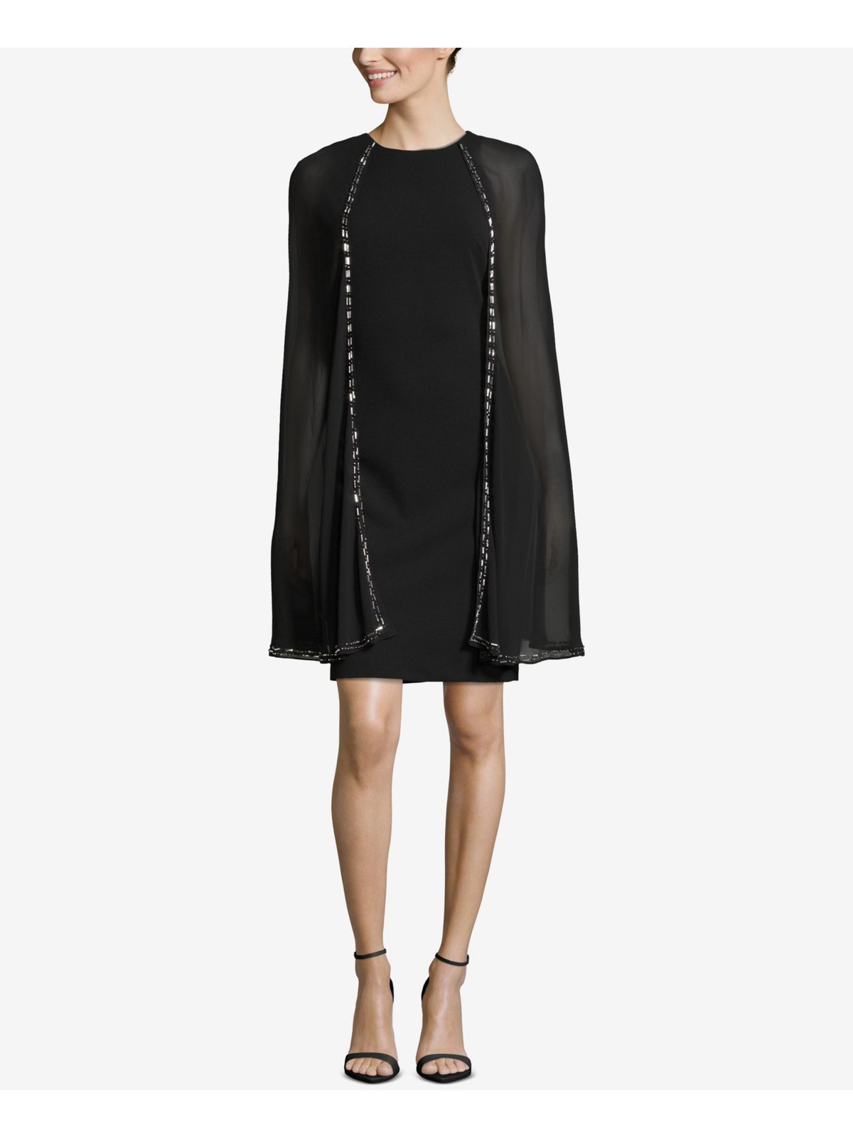 BETSY & ADAM Womens Black Long Sleeves Above The Knee Shift Dress Petites 14P