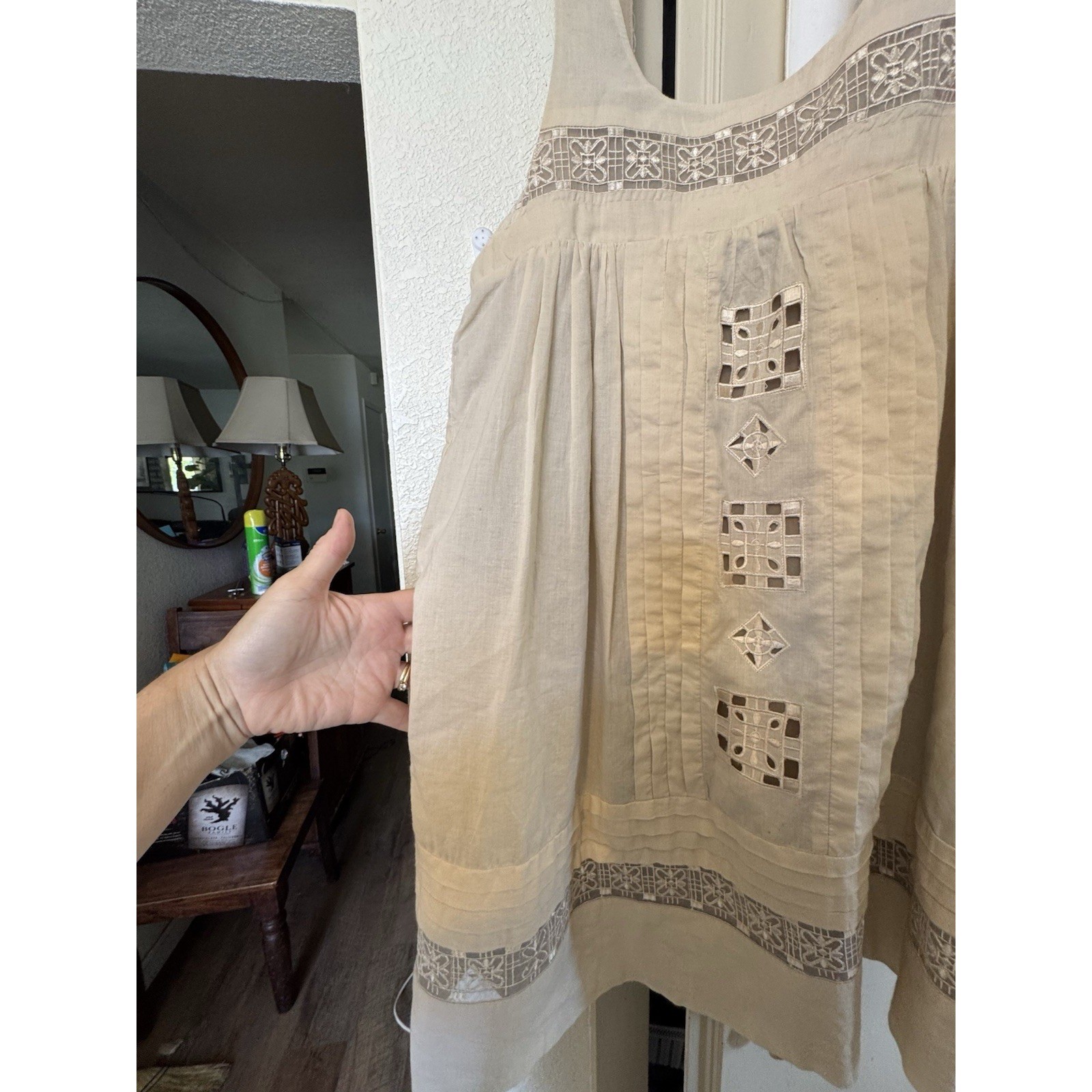 Billabong Sleeveless Mini Dress Beige Embroidered Cutout Casual Summer
