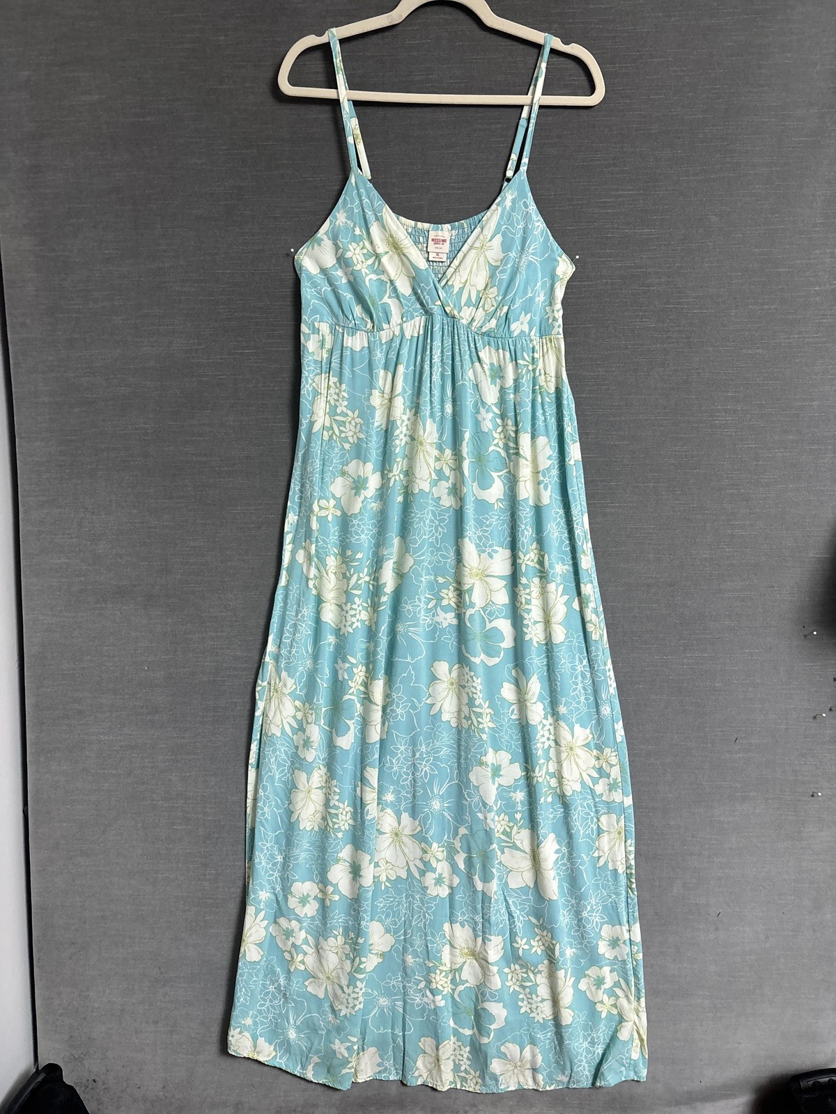 Mossimo Slip Dress XL Blue Floral Maxi Sundress Smocked Tropical Beach Boho