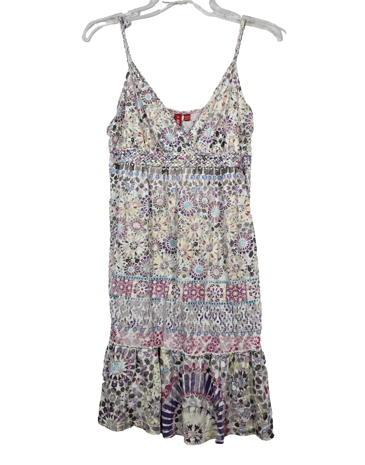 Edc Womens Sundress M Braided Spaghetti Straps/Bodice Cottage Boho Mandala Print