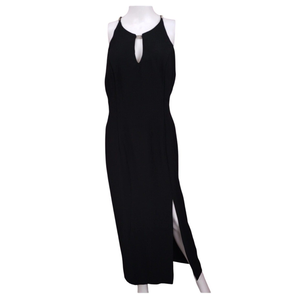 ’90s Y2K Dave & Johnny Women’s Black Sleeveless Halter Rhinestone Maxi Dress 14