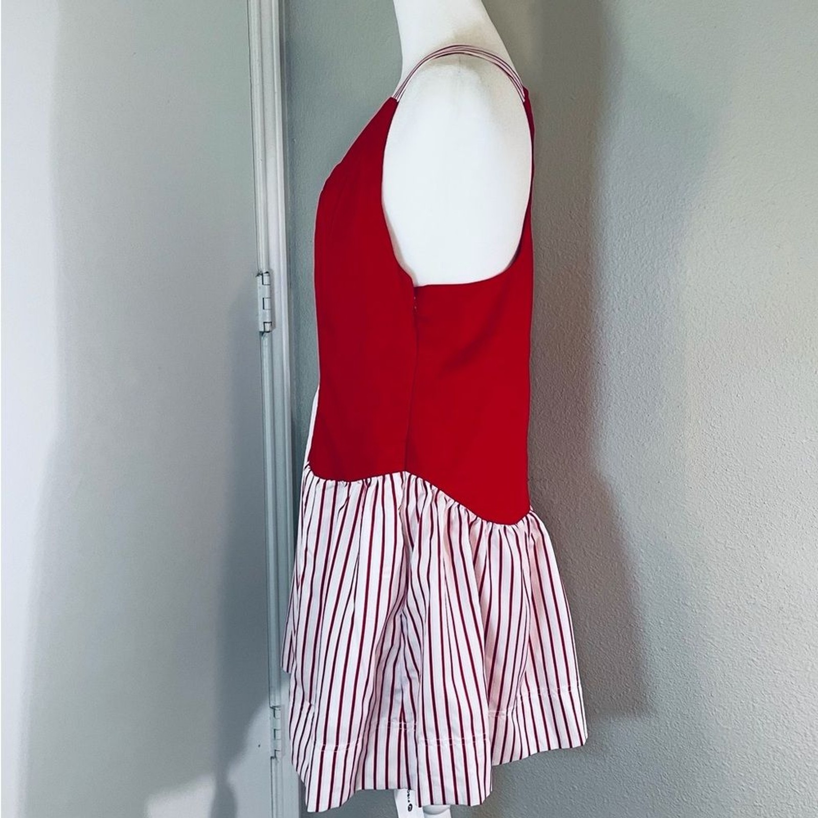 NWT FISOEW Red & White Striped Drop Waist Mini Dress Size S