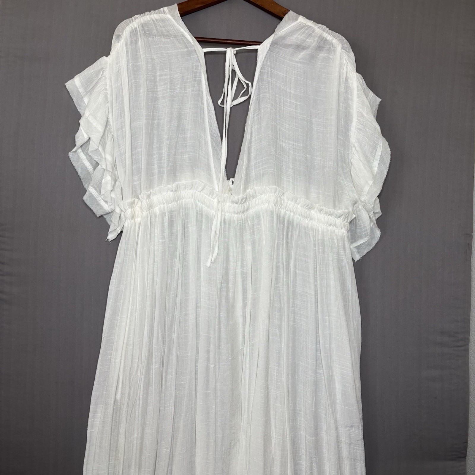 White Gauze Maxi Dress Cover Up OS Boho Coastal Beach Resort Flowy Cottagecore