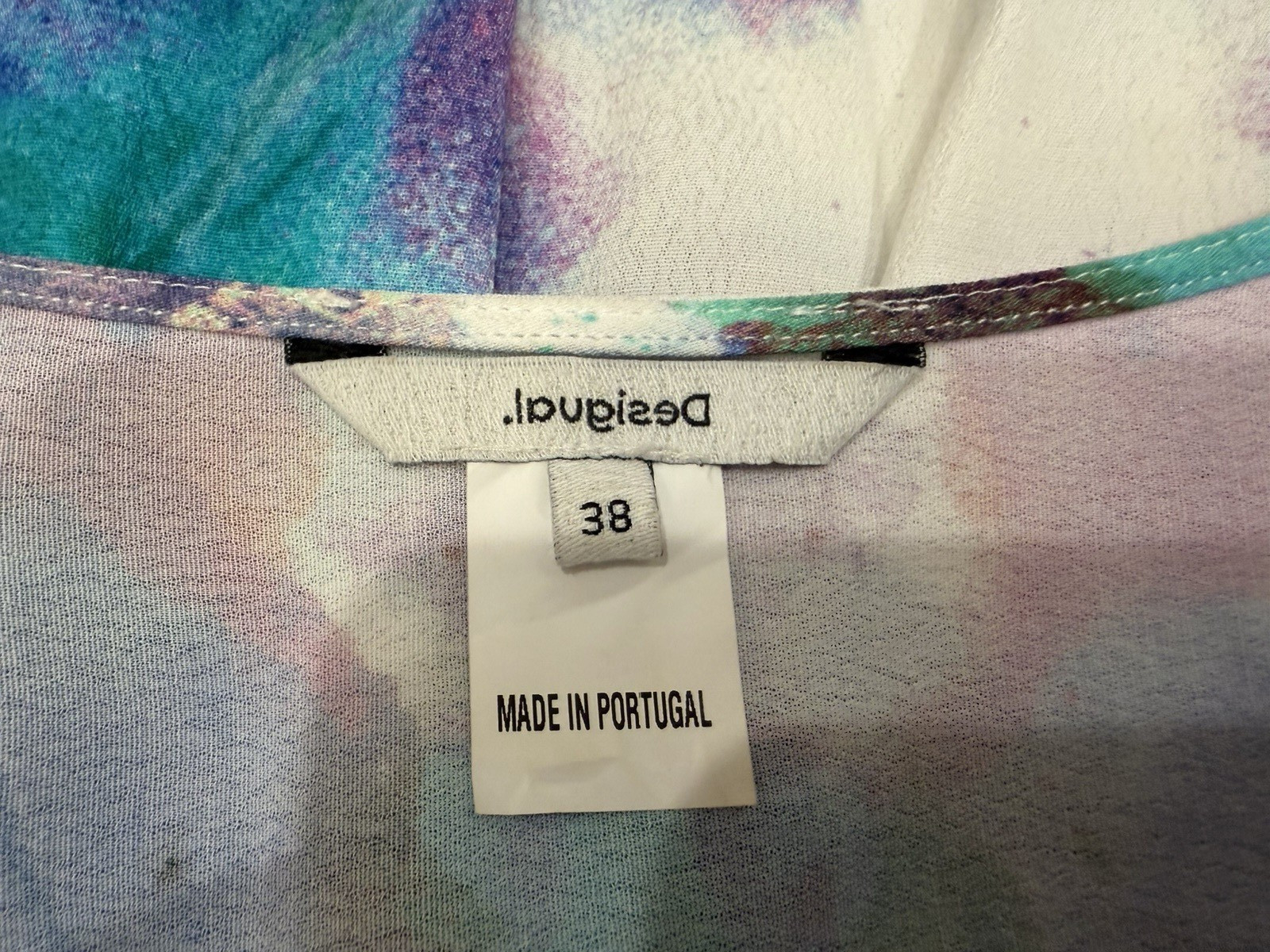 Desigual Abstract Watercolor Kimono-Sleeve Dress 38 S Artsy Made in Portugal