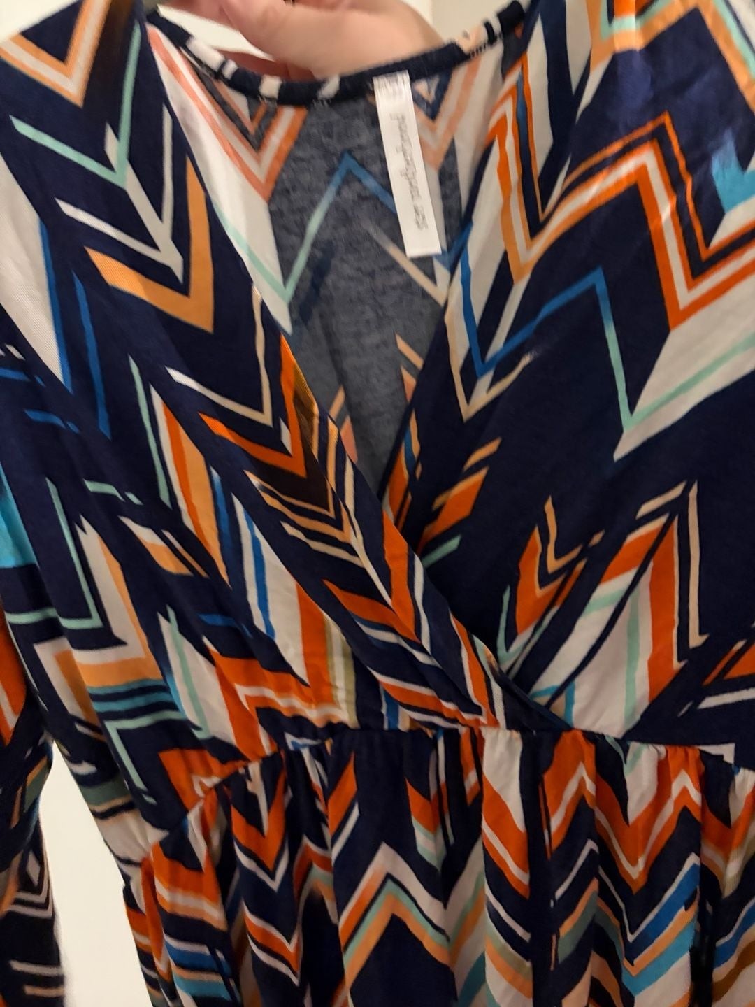 Renee C. Chevron Print V-Neck Long Sleeve Maxi Dress