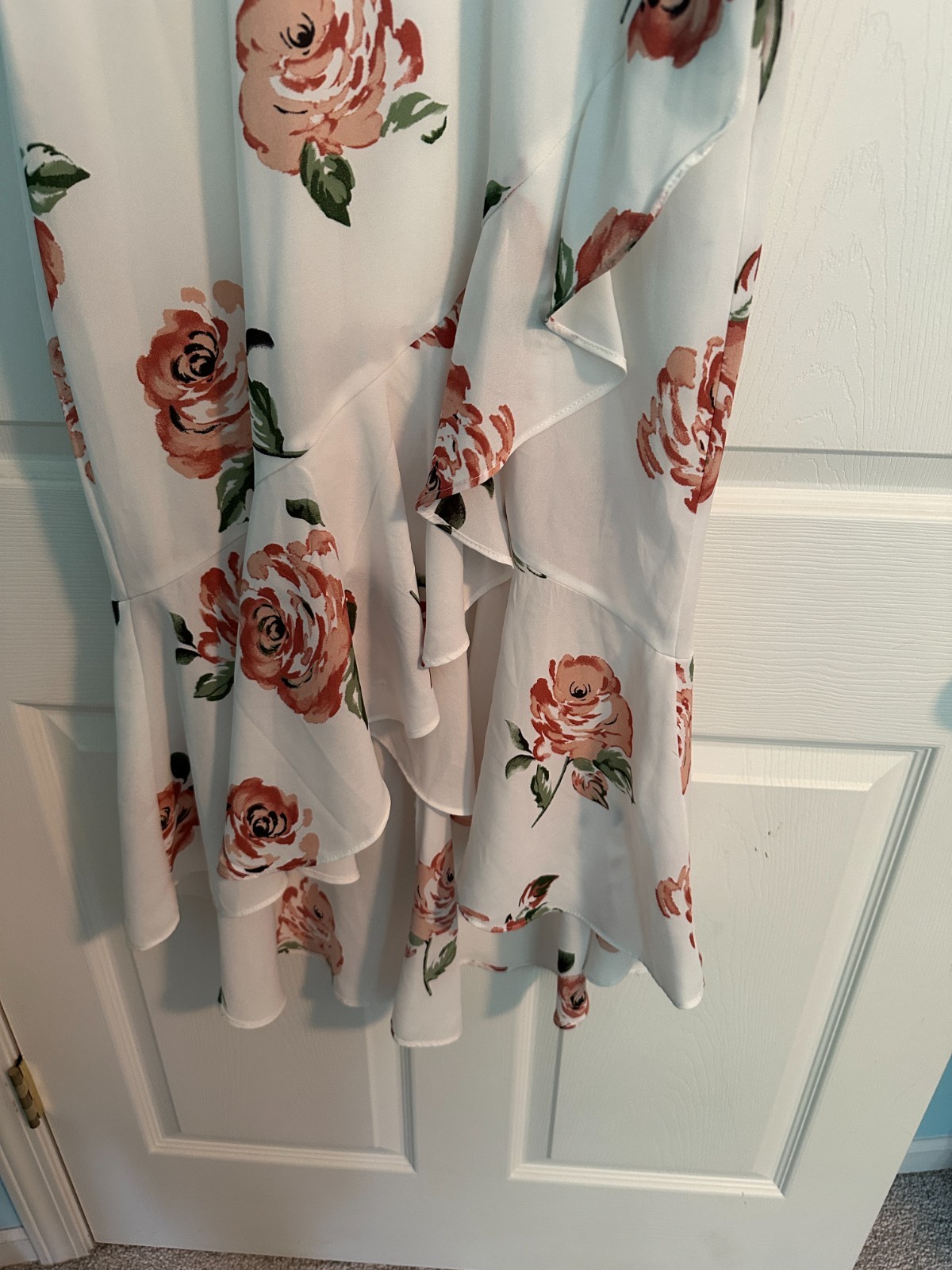 Disney Princess White Maxi Dress with Peach Floral Ruffles Size Small