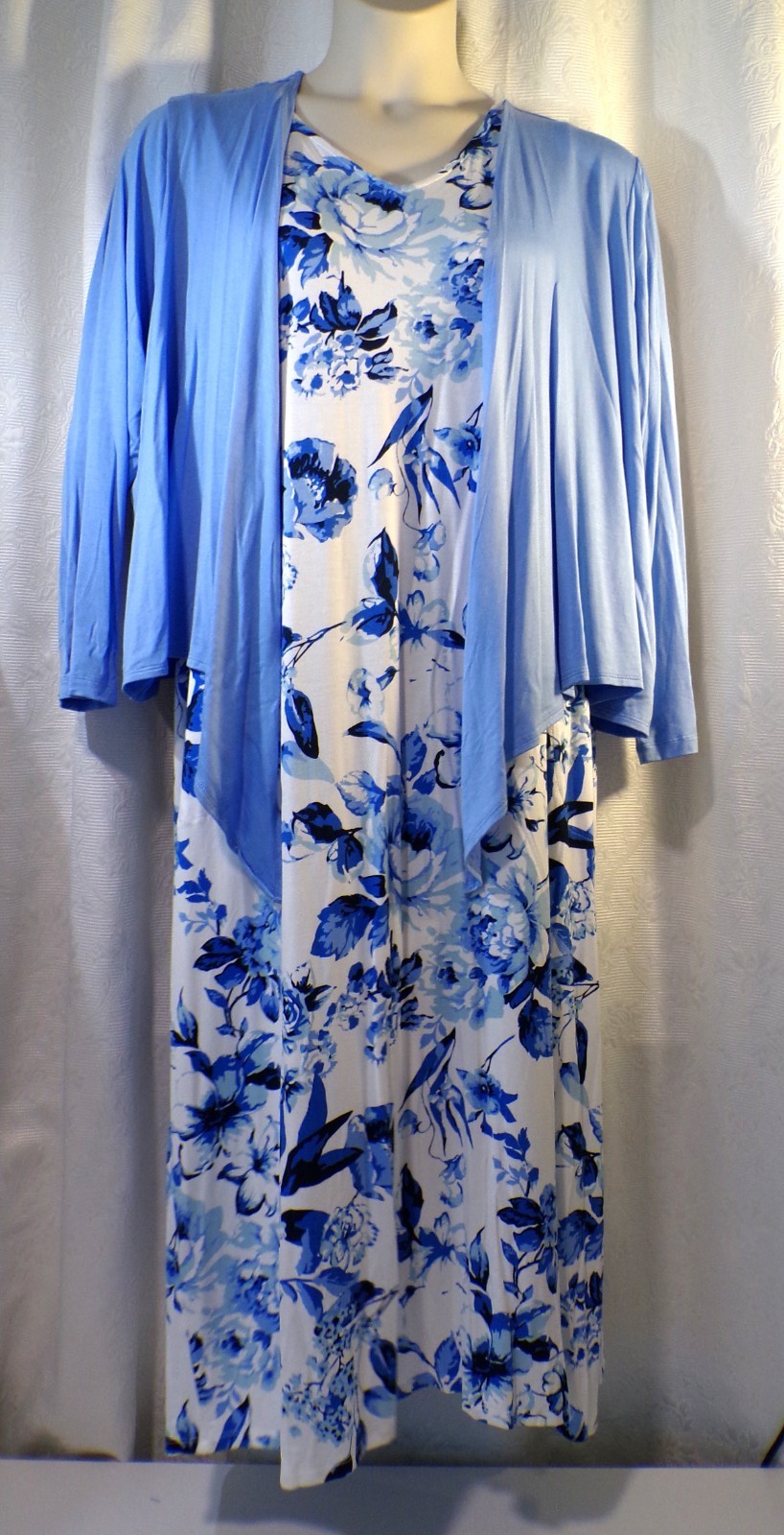 Belle by Kim Gravel Blue Floral W/Pockets 2pc Sleeveless Midi Dress Size PXL