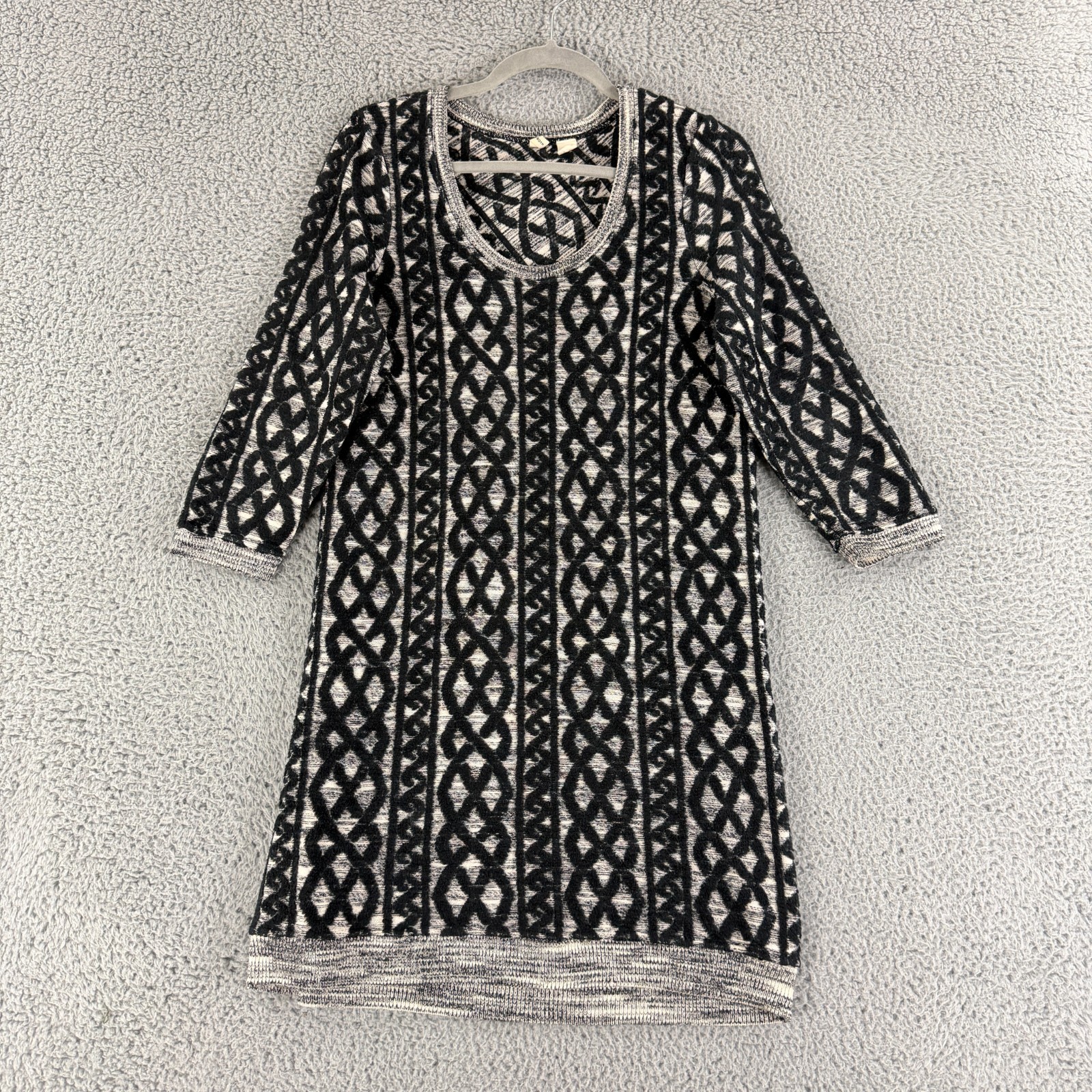 Anthropologie Moth Shaker Stitch Sweater Tunic Dress Womens PM Black Gray Knit