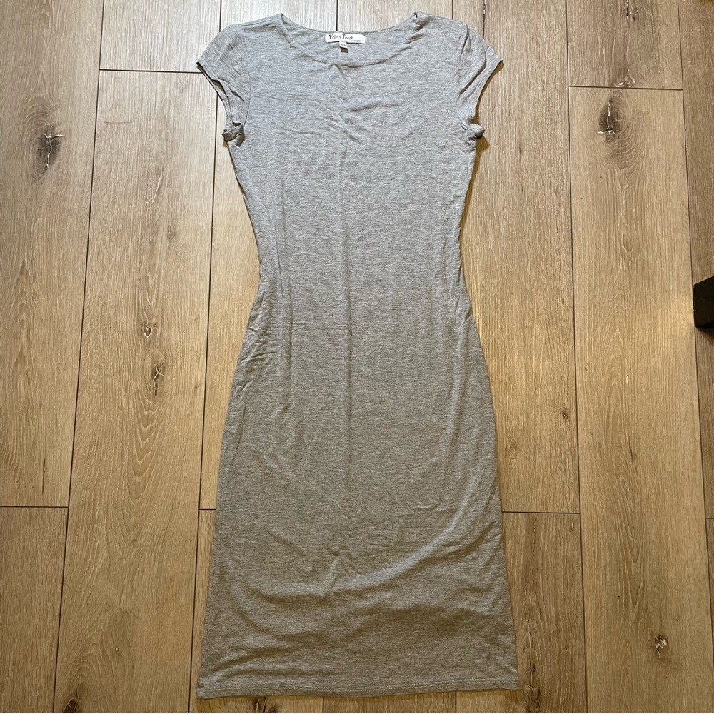Velvet Torch Los Angeles Gray Heathered Cap Sleeve Bodycon Midi Dress Medium