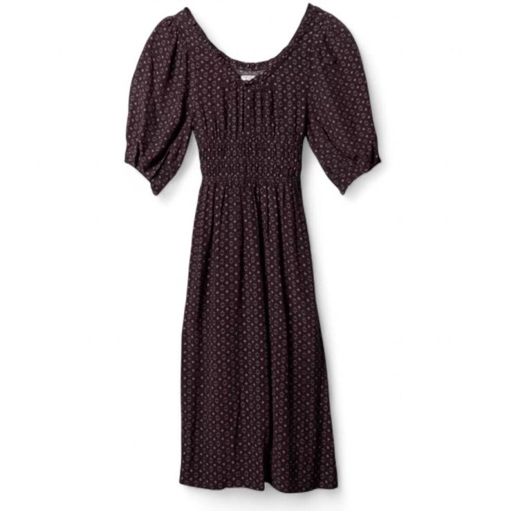 Tecovas Austin, Texas midi dress in brown and white