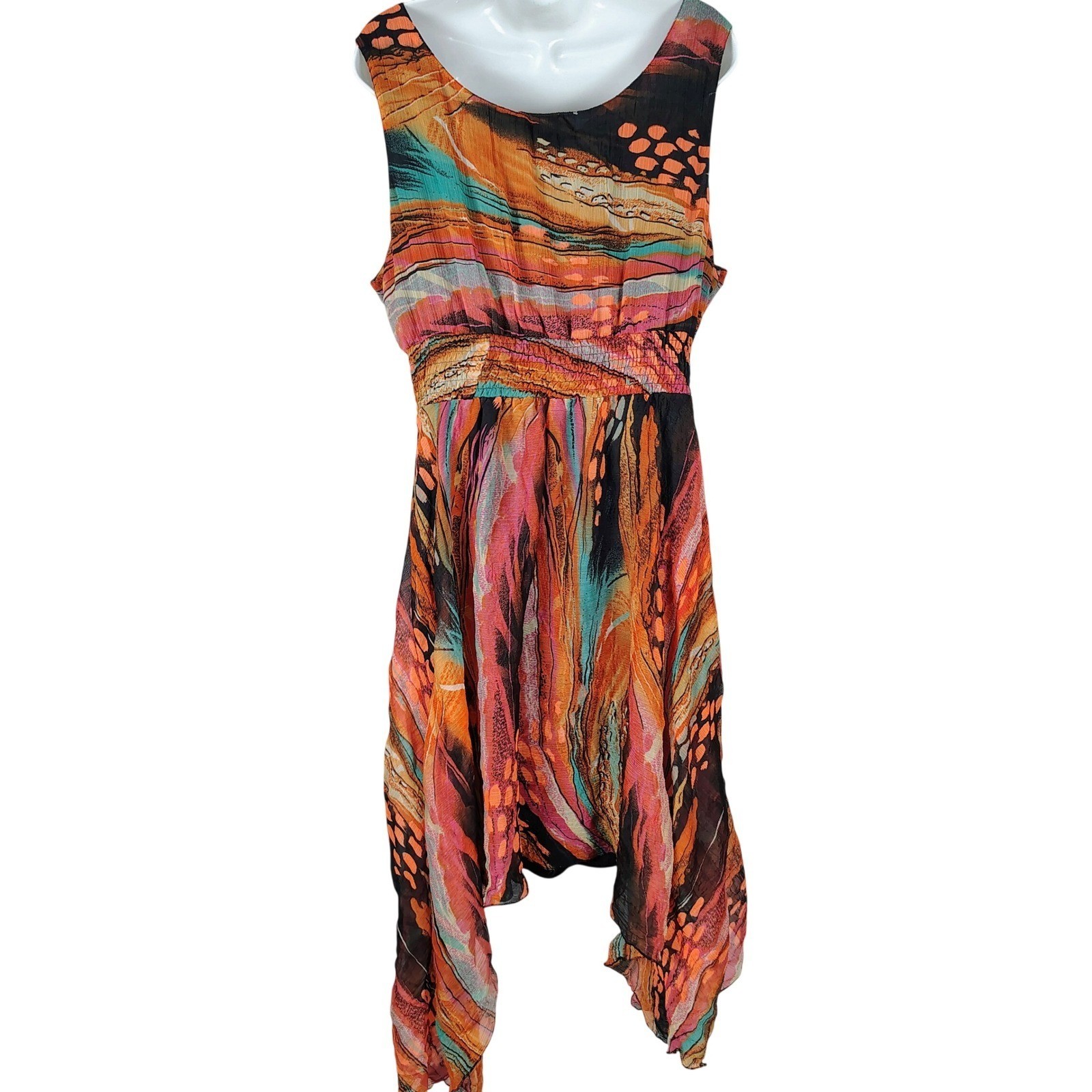 Jessica Taylor 1X Abstract Studded Strap Handkerchief Hem Dress southwestern