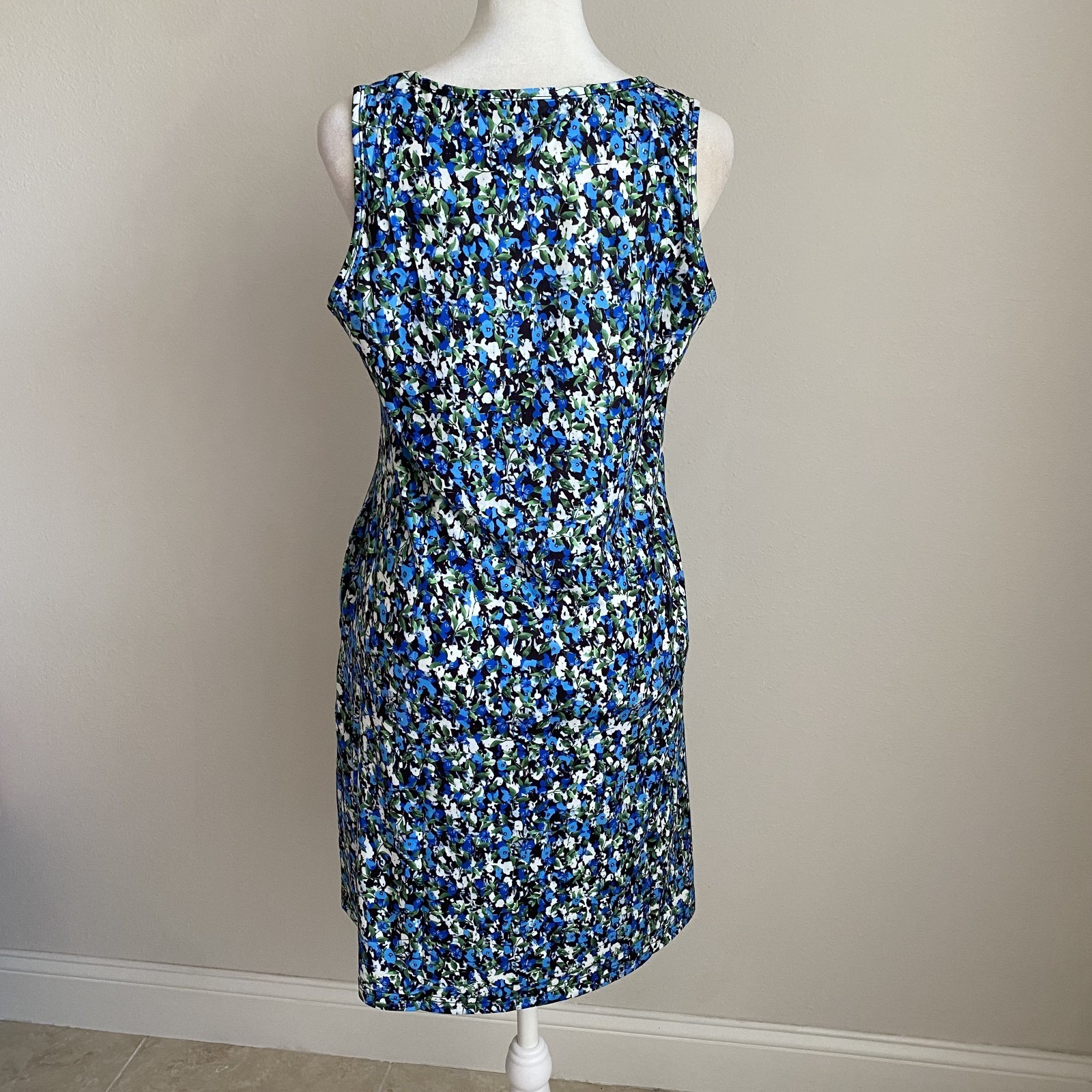 NWOT Womens Small Blue White Floral Causal Tank Dress Sleeveless Pockets