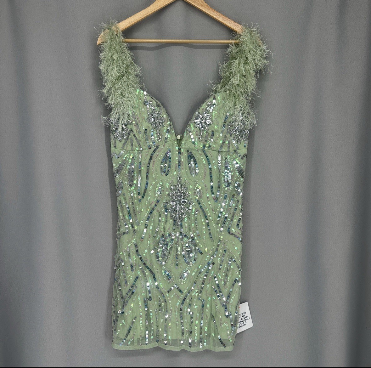 ASOS Luxe Womens 12 XL Party Dress Encrusted Stones Feathers Mini NYE Vegas