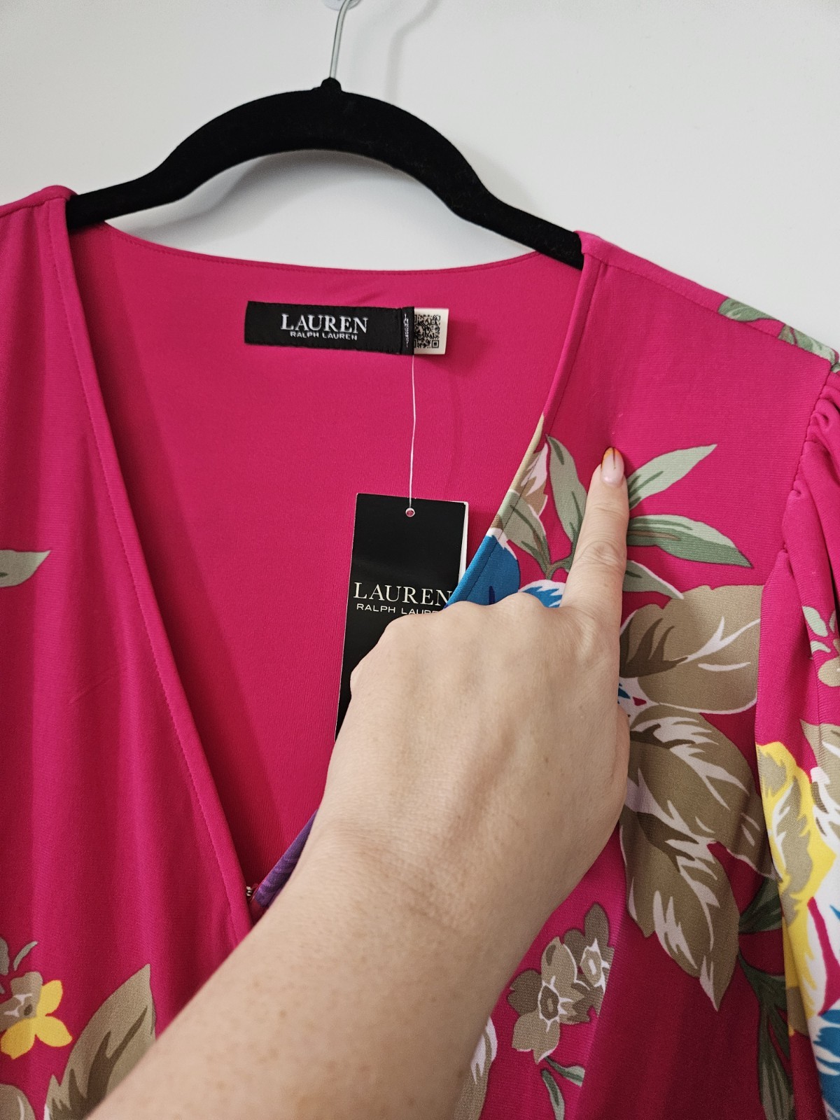 NWT! Lauren Ralph Lauren Pink Floral Jersey Wrap Dress Short Sleeve Ruffle 10P