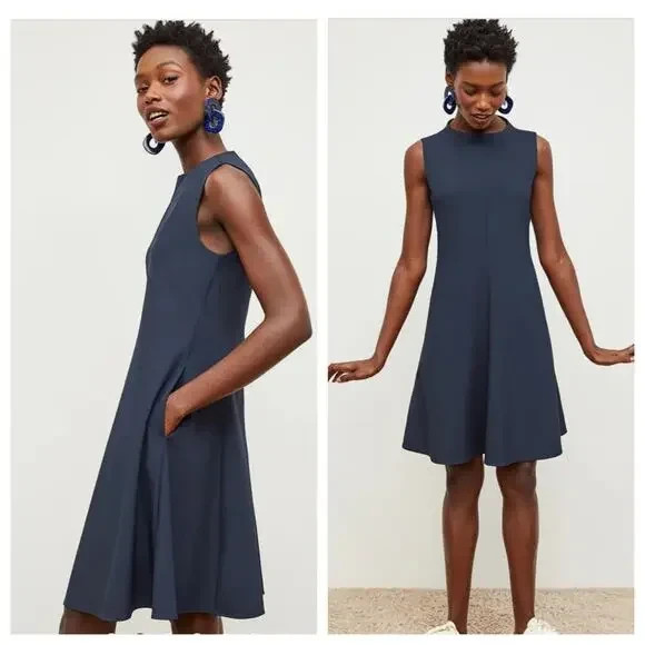 MM LaFleur Dress 2 Navy Malala Recycled WonderTex Quiet Luxury Career Minimalist