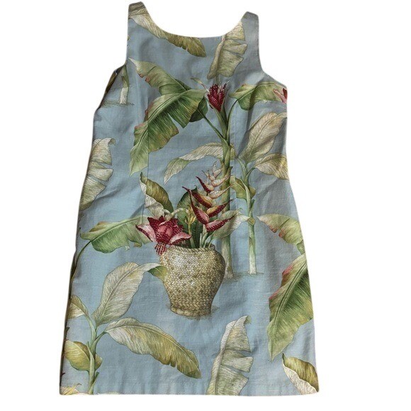 Vintage Ultra Dress Blue Beaded Tropical Print Sleeveless Midi Dress Retro Y2k