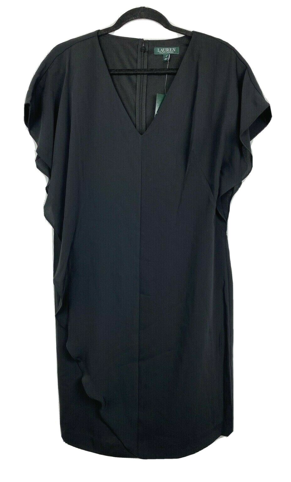 Lauren Ralph Lauren Women’s Sz 6 Black V Neck Dress Flutter Sleeves New $155