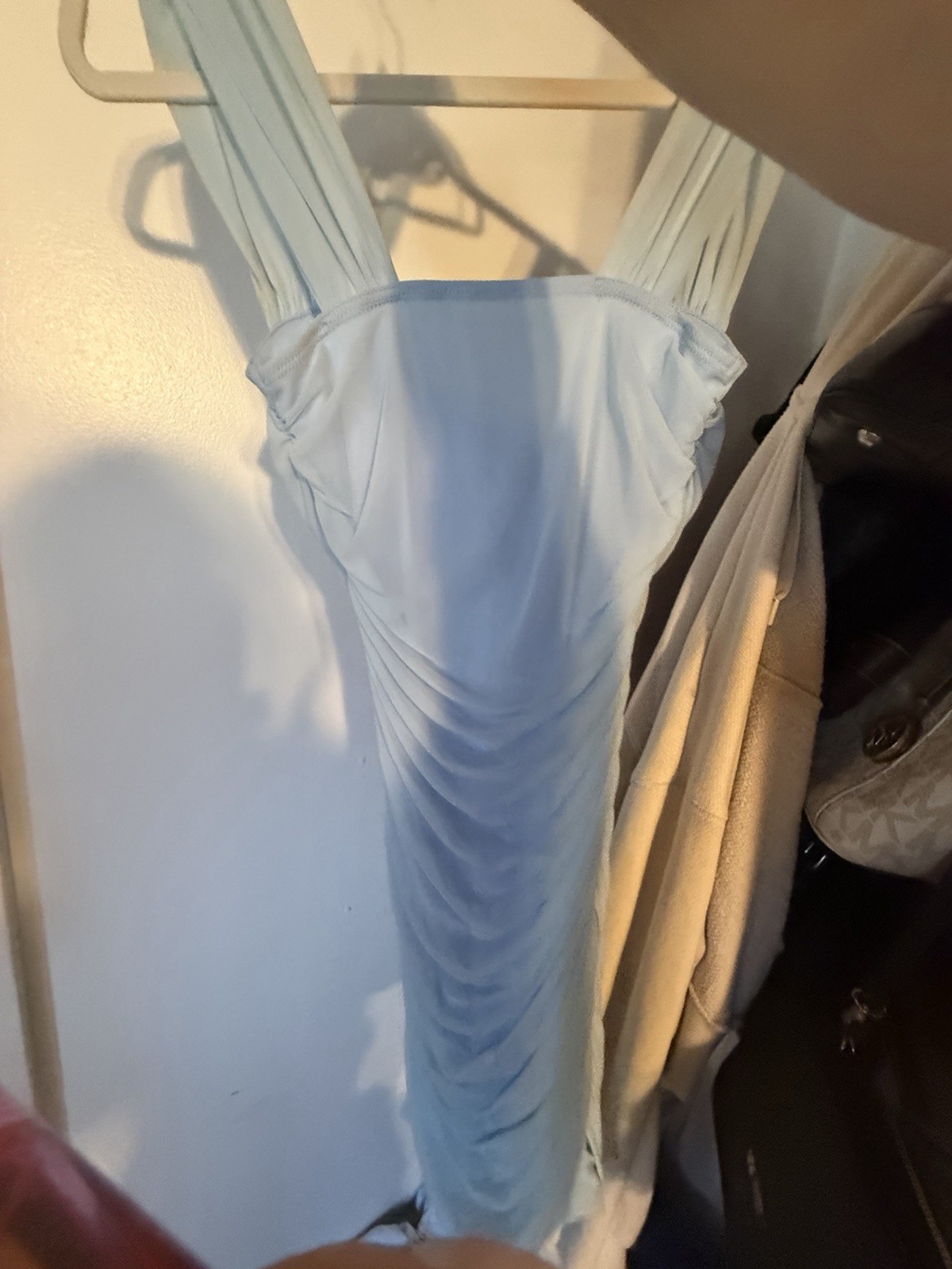 Windsor Light Blue Ruched Stretchy Sleeveless Bodycon Midi Dress S