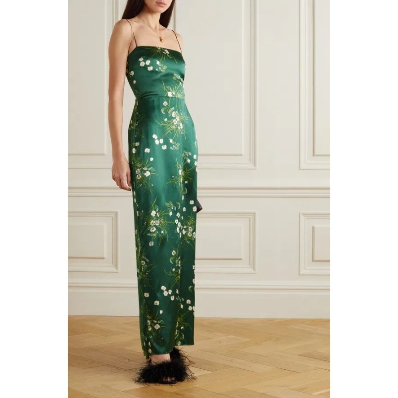 Reformation Frankie Dress Buena Green Floral Silk Maxi Dress Size 12 NWT