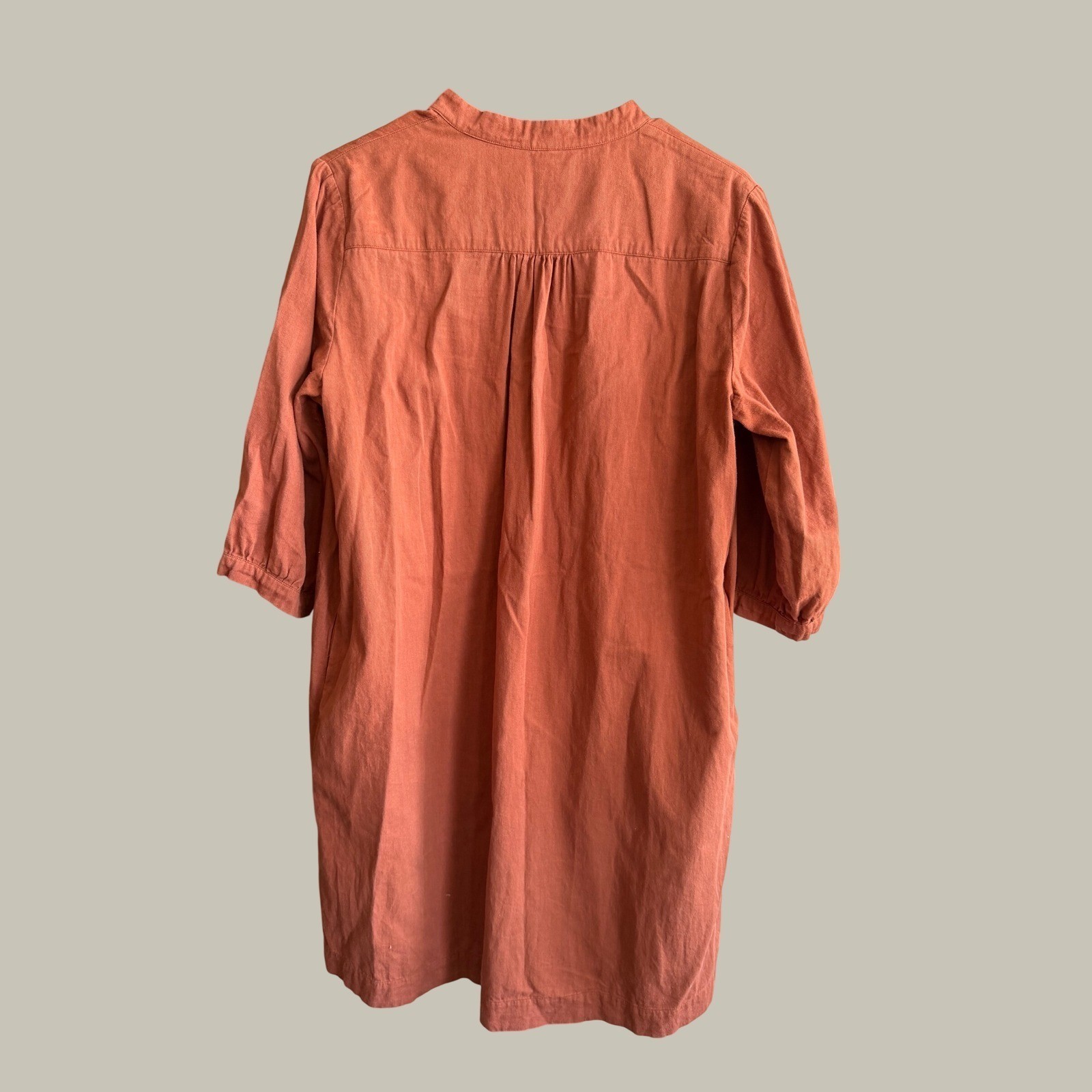 WVN Rust Terracotta Notched Neck Tunic Dress Medium Boho Relaxed Fit