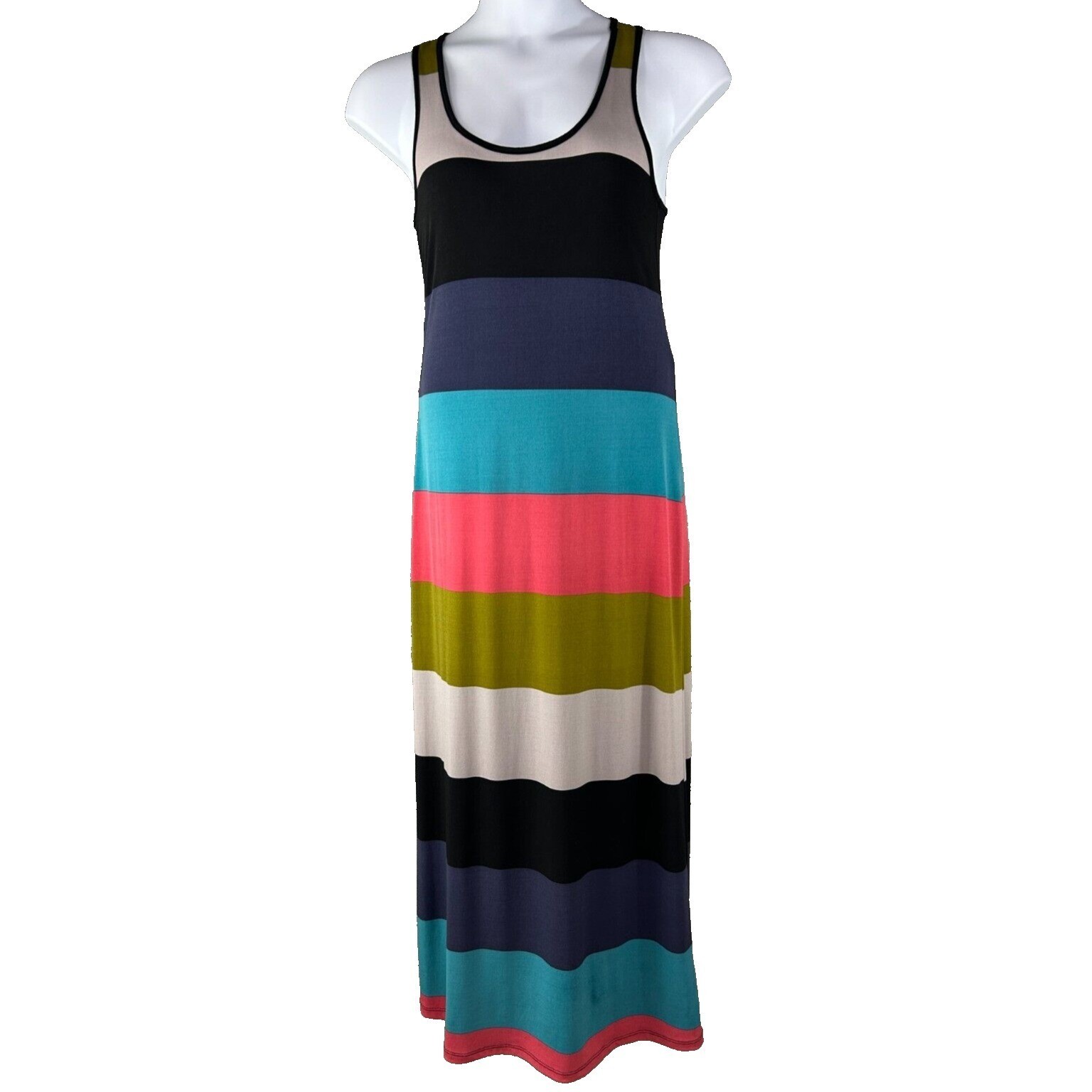 Green Envelope Women’s Medium Color Block Stripes Maxi Dress Racer Back Beach