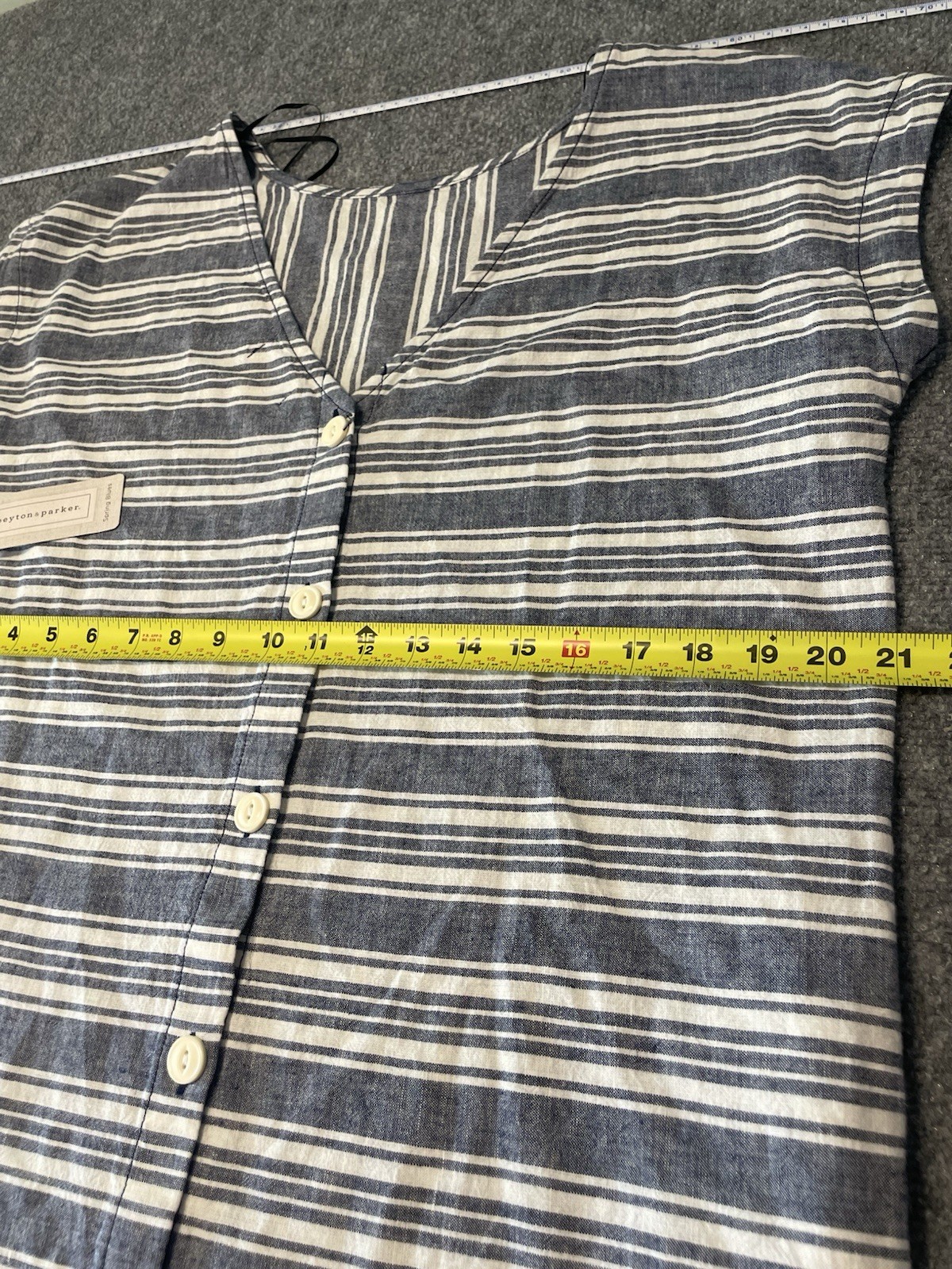 Peyton & Parker Button Back Shift Dress Women M Blue Striped Linen Blend Preppy