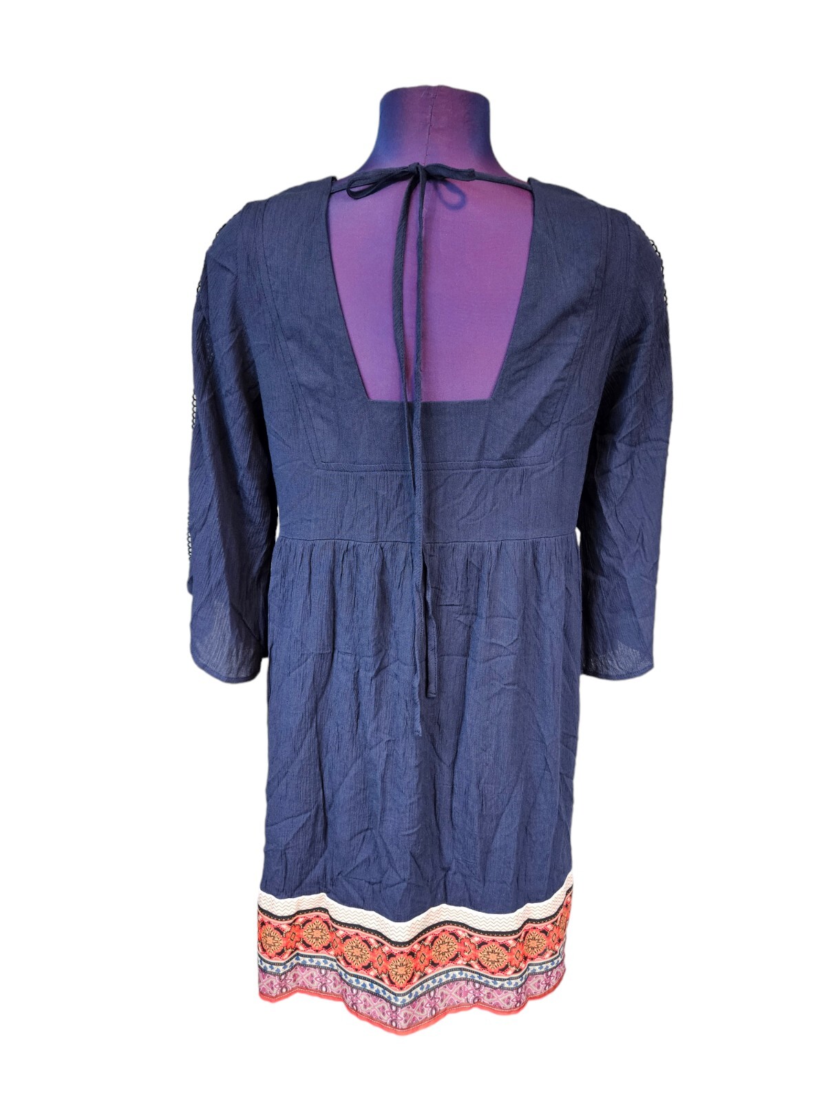 NWT White Mark Navy Boho Gabrielle Embroidered Dress Size Small Women’s G90