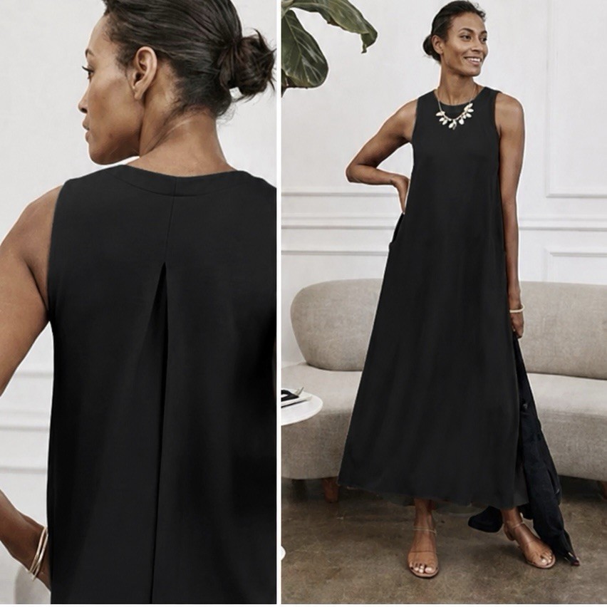 NWT J. Jill Wearever Jersey Maxi Dress Black Sleeveless High-Low Pockets Size XL