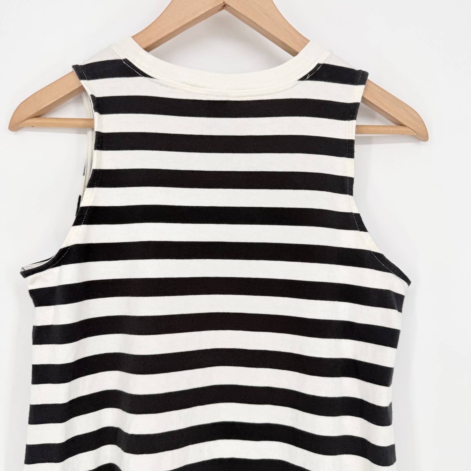 Nautical Black White Striped Sleeveless Cotton Shift TShirt Mini Dress XS Preppy