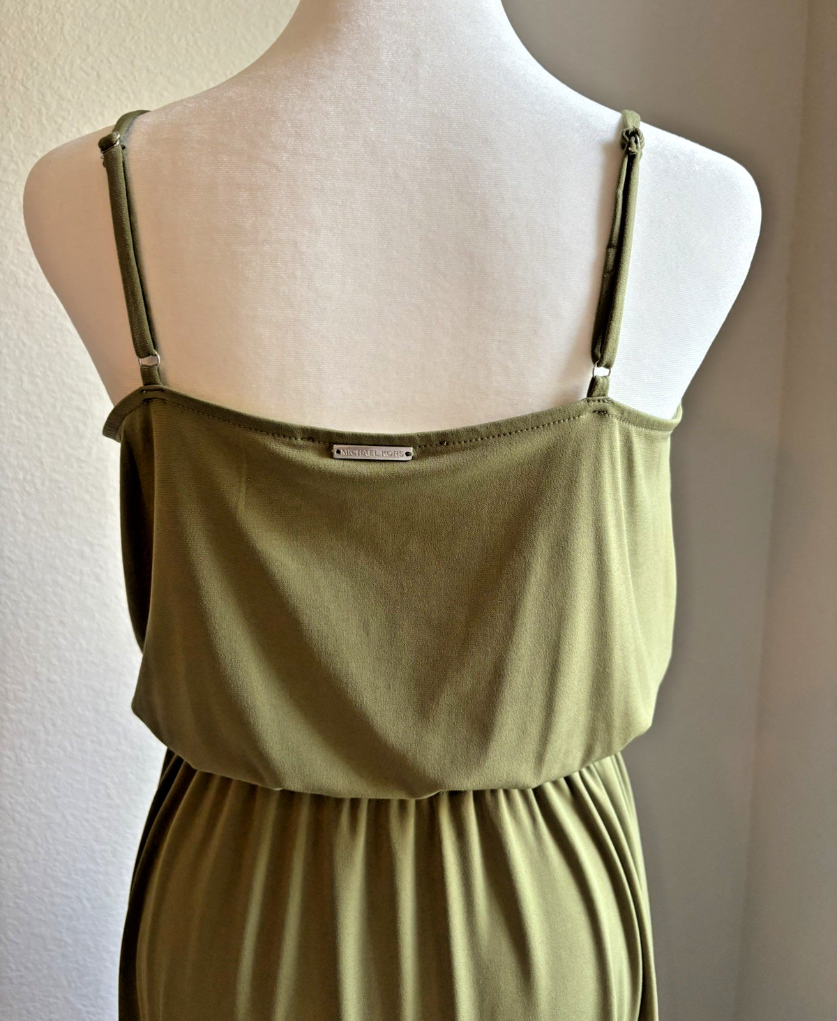 Michael Kors Maxi Dress Olive Green V-Neck Silver Accents Size Med – Boho Resort