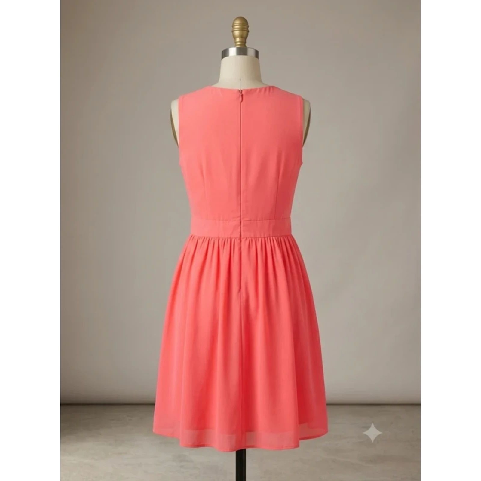 Stunning Coral Lattice-Neck Fit & Flare Dress