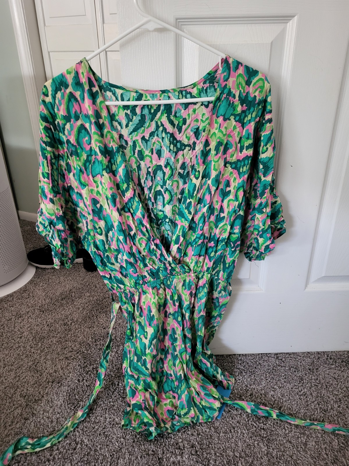 CUPSHE XS Green Pink Print Cover Up Romper – Pool, beach, Runs Like S/M , light