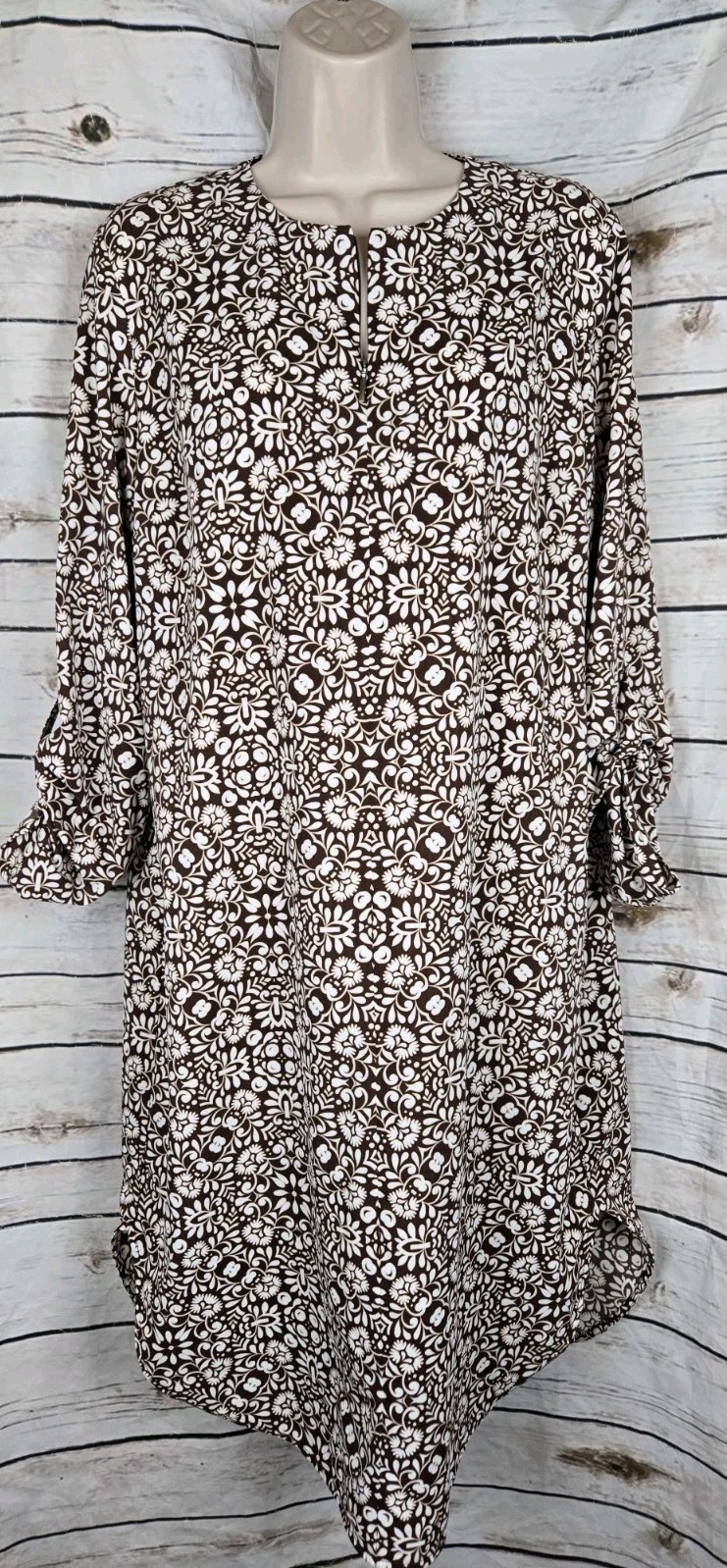 CooliBar Brown Floral Tunic Dress M 1/4 Zip UPF 50+ Sun Protection Womens