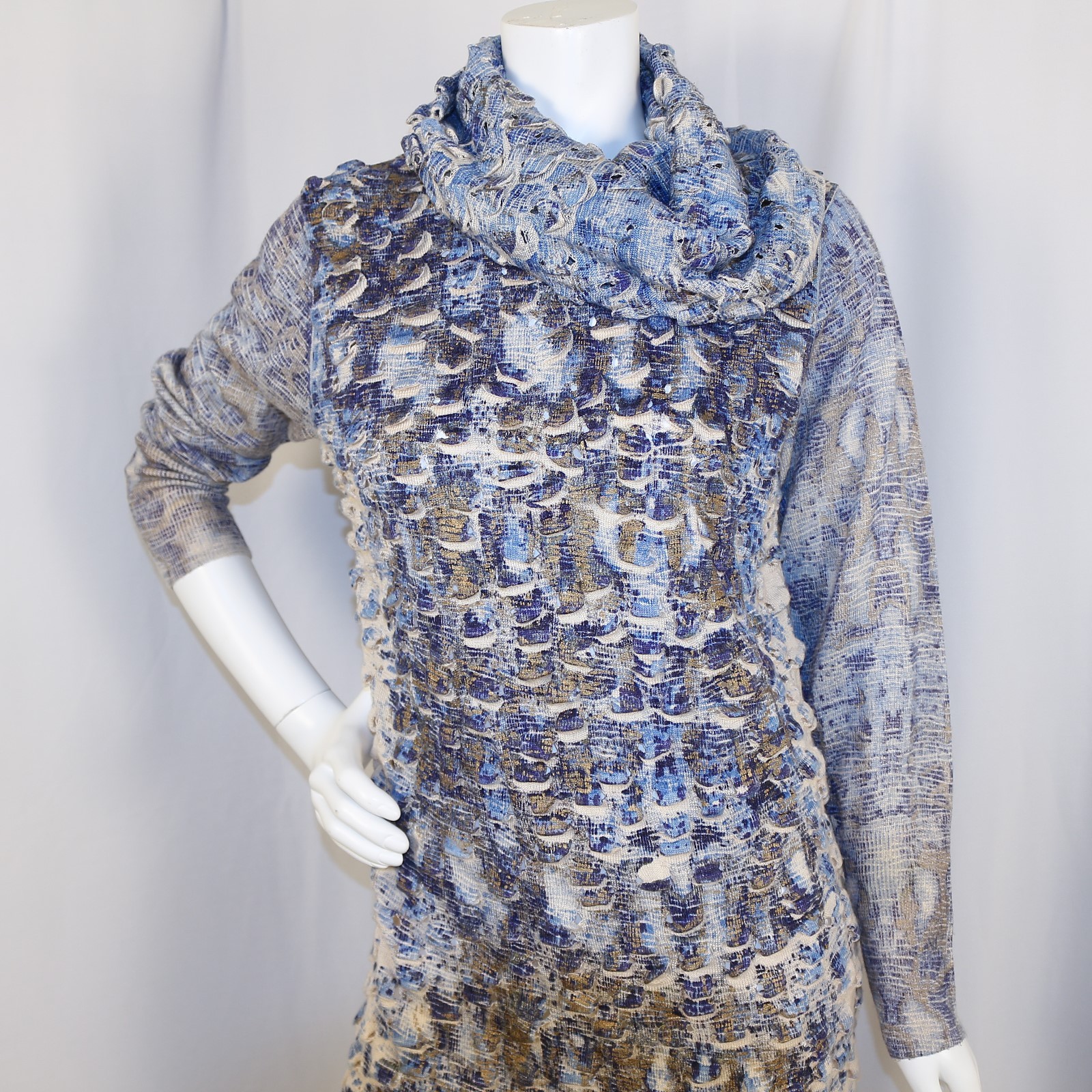 ALBERTO MAKALI Milano Blue Multicolor Acrylic Wool Women Sweater Dress Size L