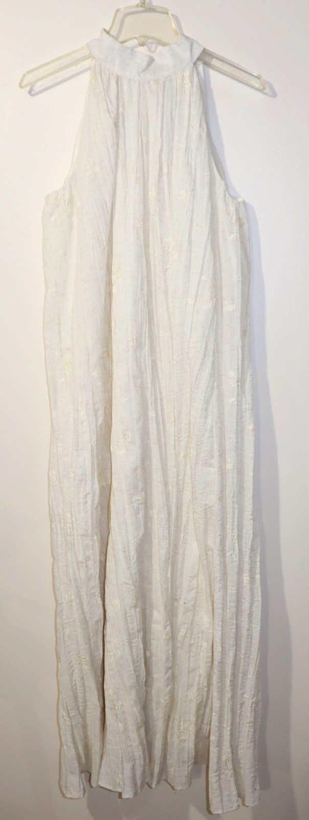 MANGO MNG Womens TRISH-A Pleated Halter Neck Tie Maxi Dress in Ivory size M/US 6