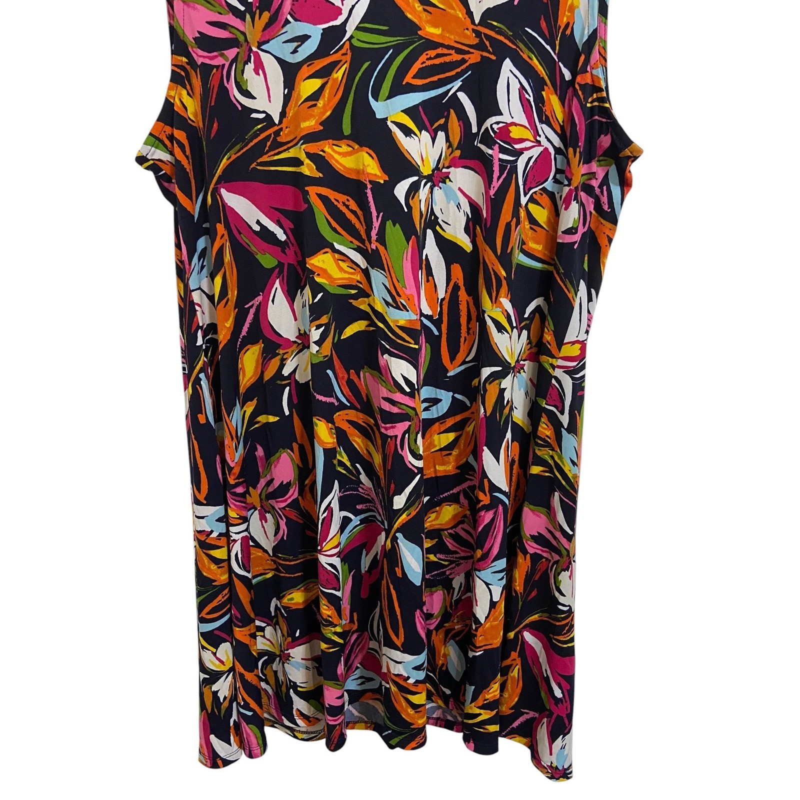 MSK Tropical Floral Sleeveless Tie Keyhole Back Shift Resortwear Dress Size XL